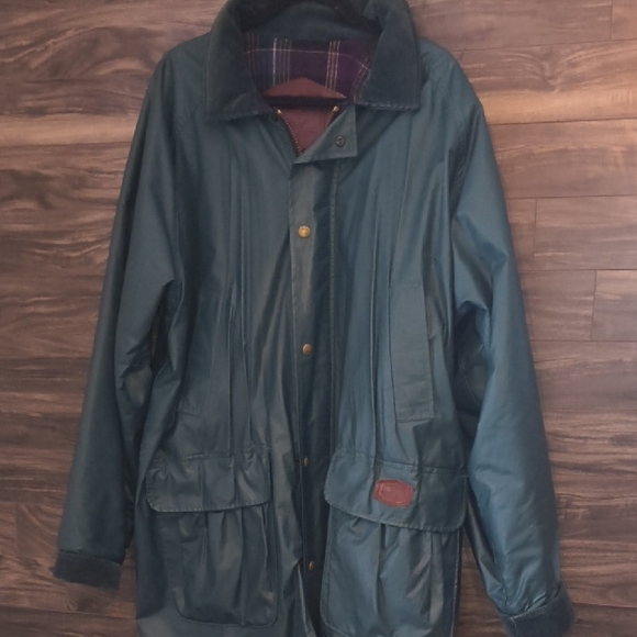 Woolrich Other - Vintage Woolrich Waxed Parka Barn Jacket Green Plaid Lined XL USA Made